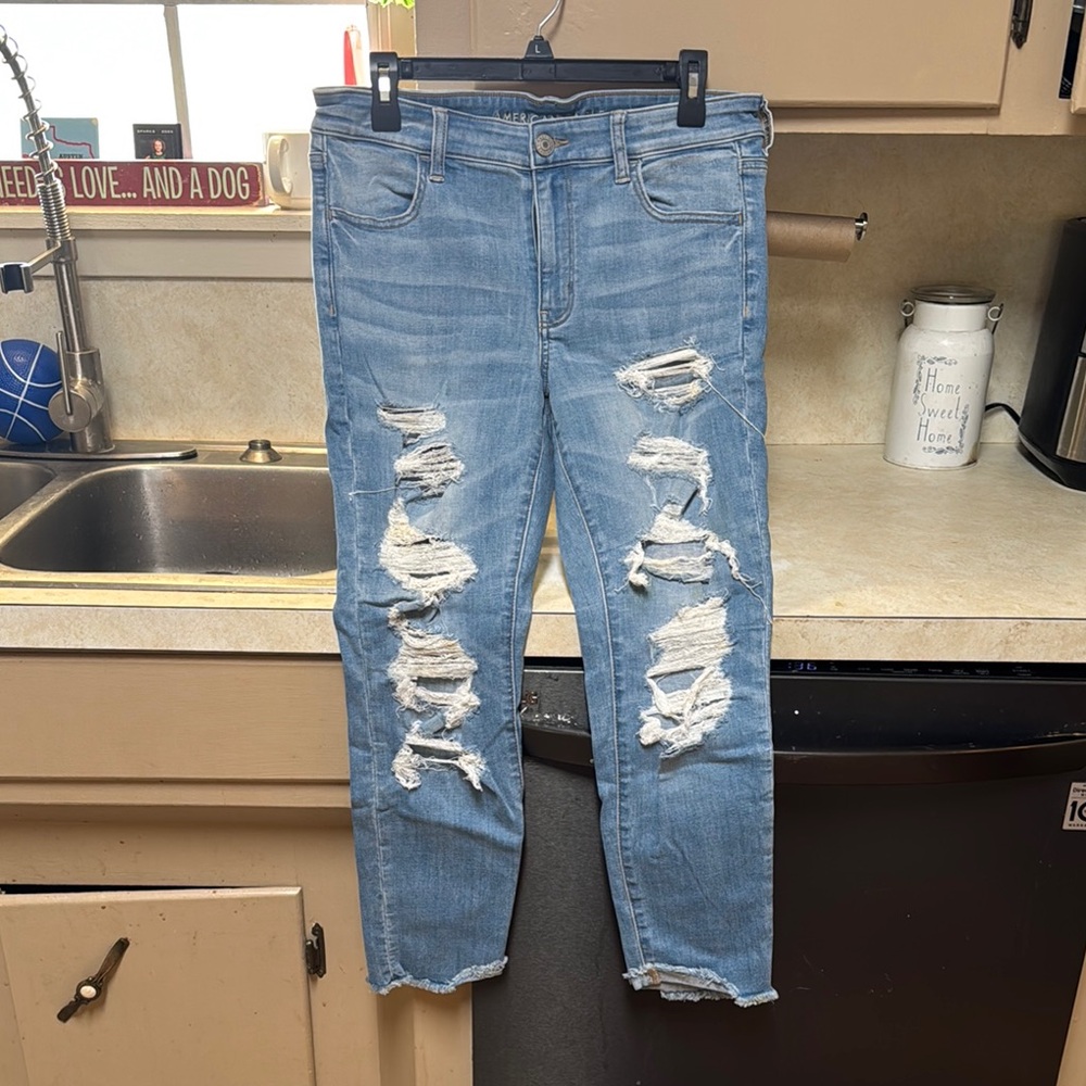 American Eagle Outfitters Blue Straight Distressed Jeans